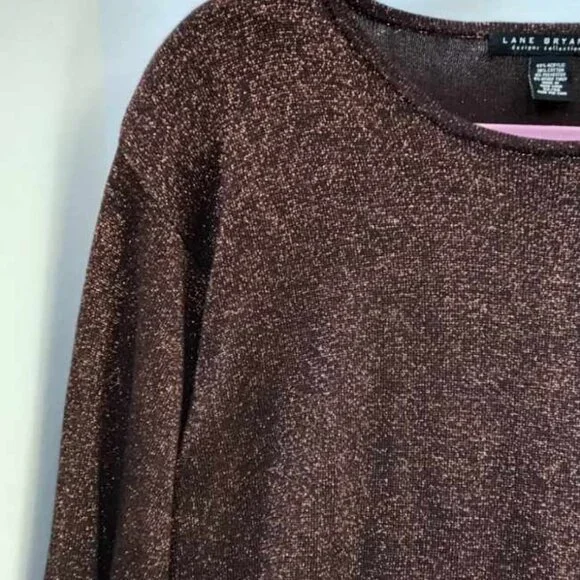 Lane Bryant Holiday Design Collection Metallic Bronze Weaving Dark Brown Sweater - Picture 3 of 9